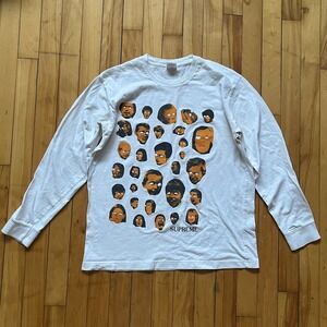 Supreme Graphic T-Shirt White Long Sleeve Multiple Faces Print Cotton Size M